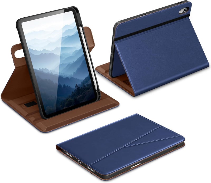 DTTO for iPad A16 Case, iPad 11th / 10th Generation Case (2025/2022), 360 Degree Rotating Premium Leather Folio Stand Cover with Pencil Holder, Navy Blue - Image 1